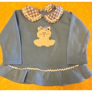 VTG 90s Y2K Kitten Cat Light Blue Long Sleeve Top Peter Pan Collar 24 Months